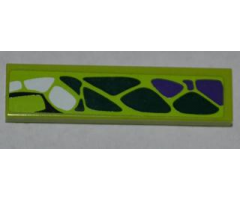 Tile 1 x 4 with Dark Green, Dark Purple and White Scales Pattern Model Left (Sticker) - Set 9445