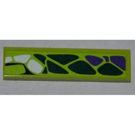 Tile 1 x 4 with Dark Green, Dark Purple and White Scales Pattern Model Left (Sticker) - Set 9445