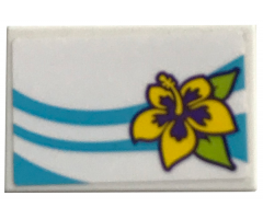 Tile 2 x 3 with Medium Azure Lines and Flower Pattern Model Left Side (Sticker) - Set 41317