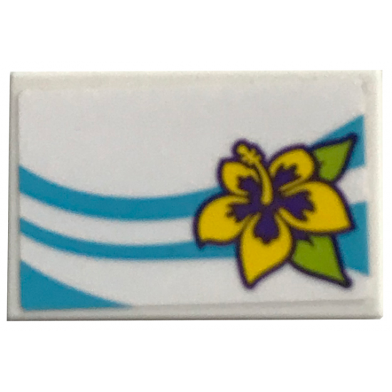 Tile 2 x 3 with Medium Azure Lines and Flower Pattern Model Left Side (Sticker) - Set 41317