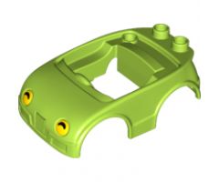 Duplo, Vehicle Car Body with 2 Studs on Back and Yellow Headlights with Black Shadow Pattern (fits over Car Base 2 x 4)