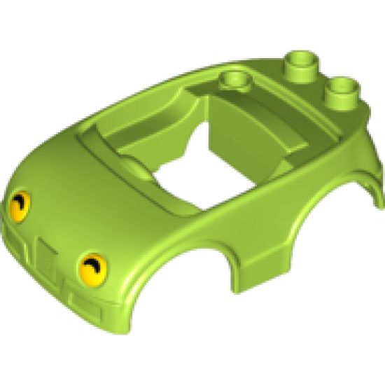 Duplo, Vehicle Car Body with 2 Studs on Back and Yellow Headlights with Black Shadow Pattern (fits over Car Base 2 x 4)