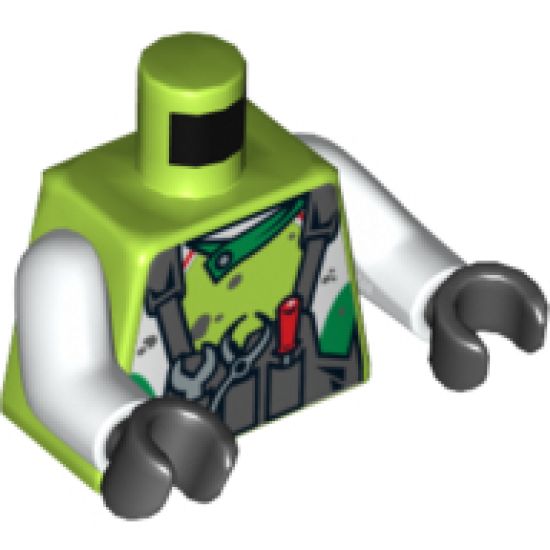 Torso World Racers - Dark Bluish Gray Overalls with Tools Pattern / White Arms / Black Hands