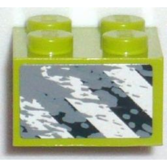 Brick 2 x 2 with Black and White Danger Stripes and Mud Pattern Model Left (Sticker) - Set 8957