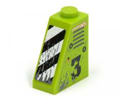 Slope 65 2 x 1 x 2 with Vents and Worn '3' on Left Side and Black and White Danger Stripes on Front Pattern (Stickers) - Set 8958