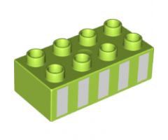 Duplo, Brick 2 x 4 with 5 White Vertical Stripes Pattern