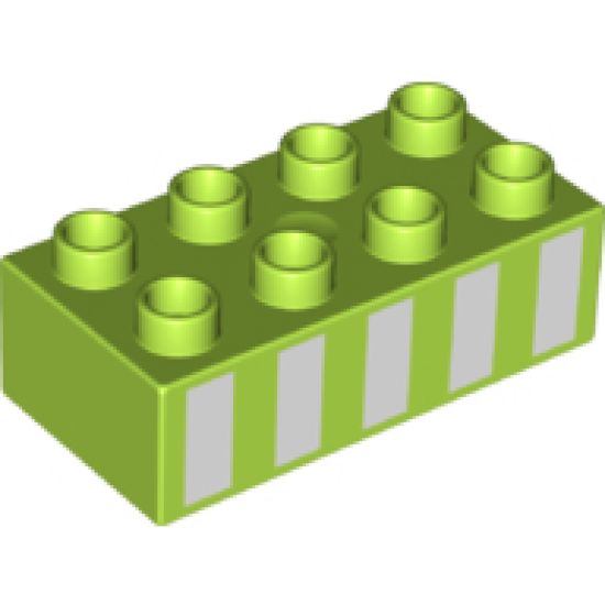 Duplo, Brick 2 x 4 with 5 White Vertical Stripes Pattern