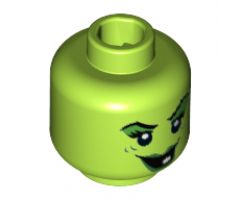 Minifigure, Head Female Green Lips, Eye Shadow, Wart and Wrinkles, Smile with One White Tooth Pattern - Hollow Stud