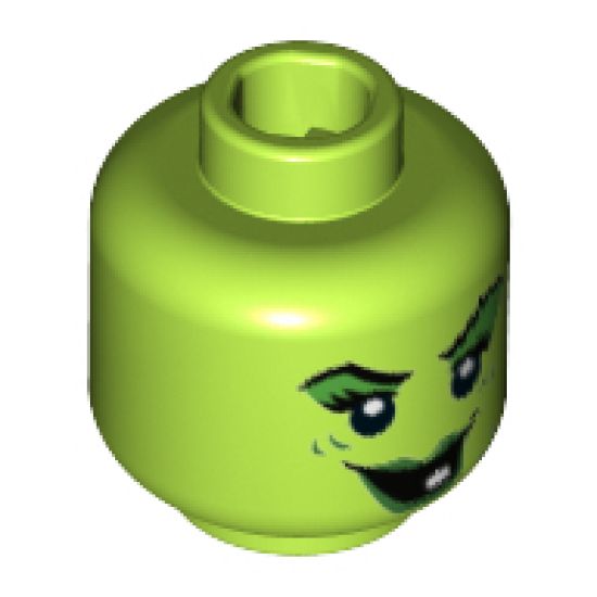 Minifigure, Head Female Green Lips, Eye Shadow, Wart and Wrinkles, Smile with One White Tooth Pattern - Hollow Stud