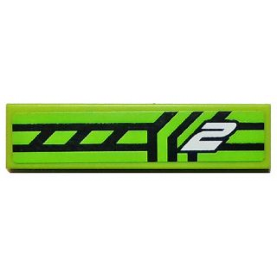 Tile 1 x 4 with White Number 2 and Black Lines on Lime Background Pattern (Sticker) - Set 8133