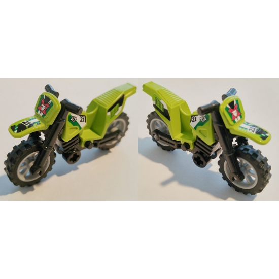 Riding Cycle Motorcycle Dirt Bike with Black Chassis (Long Fairing Mounts) and LBG Wheels with Team Extreme Logo, '21' and Exhaust Pattern (Stickers) - Set 8896