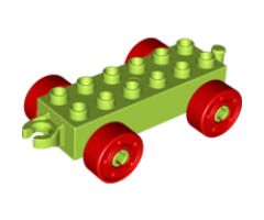 Duplo, Vehicle Car Base 2 x 6 with Red Wheels with Fake Bolts and Open Hitch End