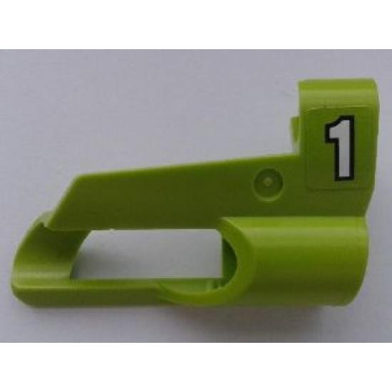 Technic, Panel Fairing # 5 Small Short, Large Hole, Side A with White '1' on Lime Background Pattern (Sticker) - Set 8256