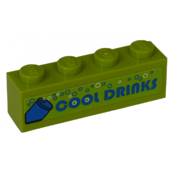 Brick 1 x 4 with Bubbles, Blue Soda Pop Can and Blue 'COOL DRINKS' Pattern (Sticker) - Set 8191