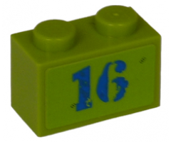 Brick 1 x 2 with Blue '16' Pattern (Sticker) - Set 8191