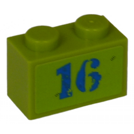 Brick 1 x 2 with Blue '16' Pattern (Sticker) - Set 8191