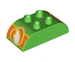 Duplo, Brick 2 x 4 Curved Top with Wing in Circle on Orange Background Pattern on Both Ends