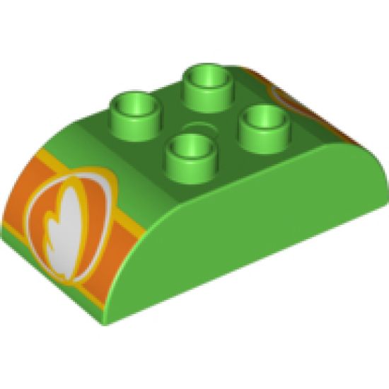 Duplo, Brick 2 x 4 Curved Top with Wing in Circle on Orange Background Pattern on Both Ends