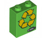 Brick 1 x 2 x 2 with Inside Stud Holder with Yellow Recycling Arrows and Silver Door Handle Pattern