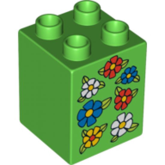 Duplo, Brick 2 x 2 x 2 with 7 Flowers Pattern