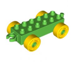 Duplo, Vehicle Car Base 2 x 6 with Yellow Wheels with Fake Bolts and Open Hitch End