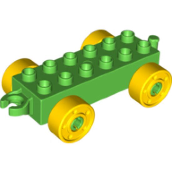 Duplo, Vehicle Car Base 2 x 6 with Yellow Wheels with Fake Bolts and Open Hitch End