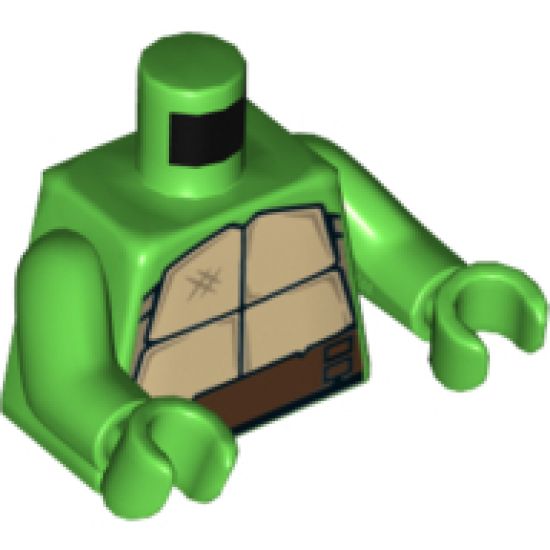 Torso Turtle Shell with Dark Brown Horizontal Belt Pattern / Bright Green Arms / Bright Green Hands