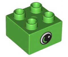 Duplo, Brick 2 x 2 with Eye, Small with White Spot and Curve Pattern on Two Sides