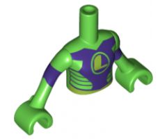 Mini Doll, Torso Friends Girl Top with Dark Purple Chest and Stripes, Lime 'L' Pattern, Green Arms with Hands with Dark Purple Stripes (Lena Luthor)