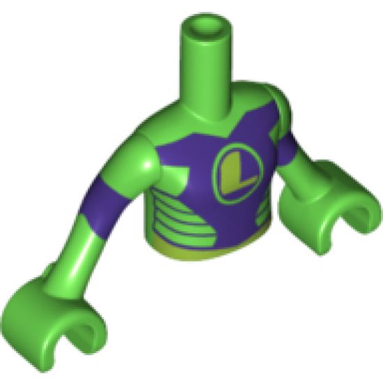 Mini Doll, Torso Friends Girl Top with Dark Purple Chest and Stripes, Lime 'L' Pattern, Green Arms with Hands with Dark Purple Stripes (Lena Luthor)