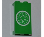 Panel 1 x 2 x 3 with Side Supports - Hollow Studs with Recycling Arrows on Green Background Pattern (Sticker) - Set 4432