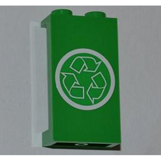 Panel 1 x 2 x 3 with Side Supports - Hollow Studs with Recycling Arrows on Green Background Pattern (Sticker) - Set 4432