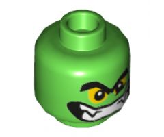 Minifigure, Head Alien with Black Thick Eyebrows, Yellow Eyes and Wide Grin with Teeth and Fangs Pattern - Hollow Stud