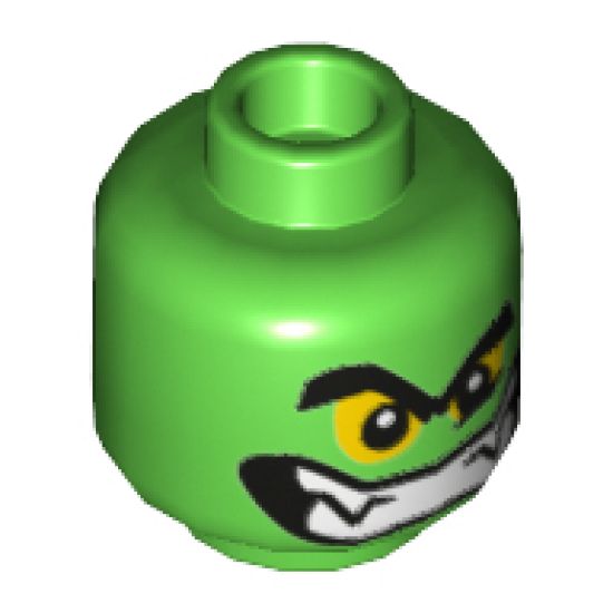 Minifigure, Head Alien with Black Thick Eyebrows, Yellow Eyes and Wide Grin with Teeth and Fangs Pattern - Hollow Stud