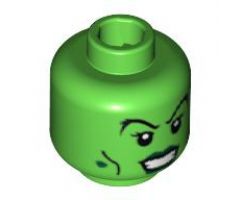 Minifigure, Head Female Dark Green Lips and Warts, Black Cheek Lines and Eyelashes Pattern - Blocked Open Stud