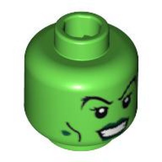 Minifigure, Head Female Dark Green Lips and Warts, Black Cheek Lines and Eyelashes Pattern - Blocked Open Stud