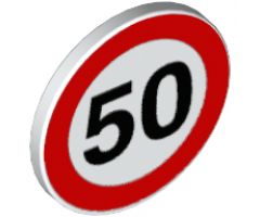 Road Sign 2 x 2 Round with Clip with Black Number 50 in Red Circle Pattern