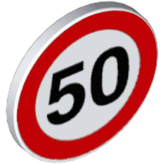 Road Sign 2 x 2 Round with Clip with Black Number 50 in Red Circle Pattern