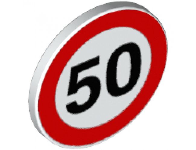 Road Sign 2 x 2 Round with Clip with Black Number 50 in Red Circle Pattern