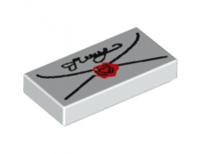 Tile 1 x 2 with Envelope with Red Wax Seal and Black Script Pattern