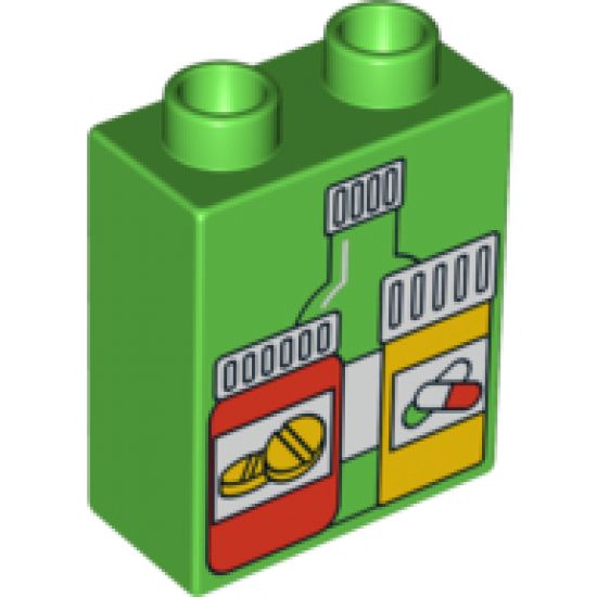 Duplo, Brick 1 x 2 x 2 with Medicine and Pill Bottles Pattern