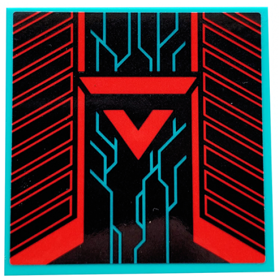 Tile 6 x 6 with Bottom Tubes with Red and Black Triangle, Geometric Shapes and Dark Turquoise Angled Lines Pattern (Sticker) - Set 71708