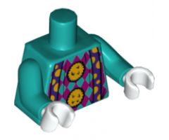 Torso Magenta Argyle Sweater, 2 Yellow Pom Poms and Dark Purple Suspenders with Yellow Semicircles Pattern / Dark Turquoise Arms / White Hands