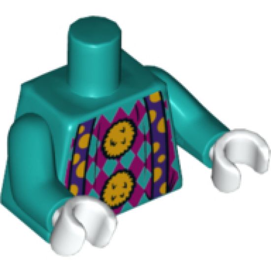 Torso Magenta Argyle Sweater, 2 Yellow Pom Poms and Dark Purple Suspenders with Yellow Semicircles Pattern / Dark Turquoise Arms / White Hands
