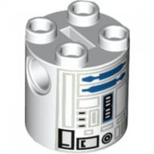 Brick, Round 2 x 2 x 2 Robot Body with Gray Lines and Blue Pattern (R2-D2)