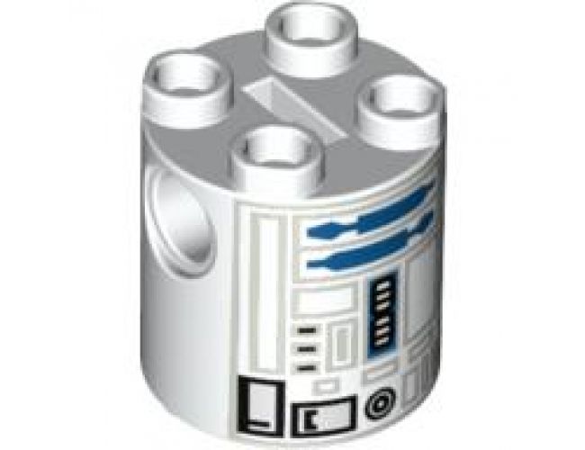Brick, Round 2 x 2 x 2 Robot Body with Gray Lines and Blue Pattern (R2-D2)