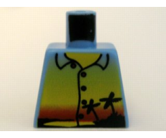 Torso Shirt with Sunset and Palm Trees, Red Buttons and Back Print Pattern