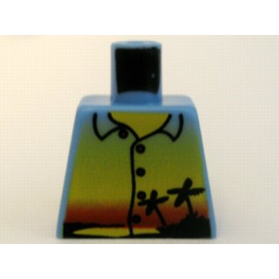 Torso Shirt with Sunset and Palm Trees, Red Buttons and Back Print Pattern