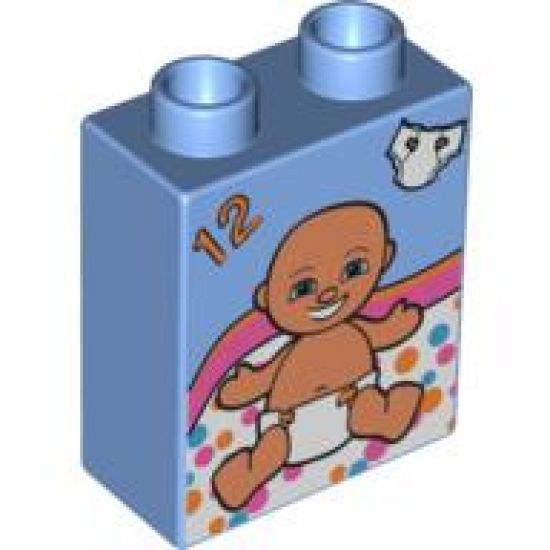 Duplo, Brick 1 x 2 x 2 with Baby in Diaper and '12' Pattern