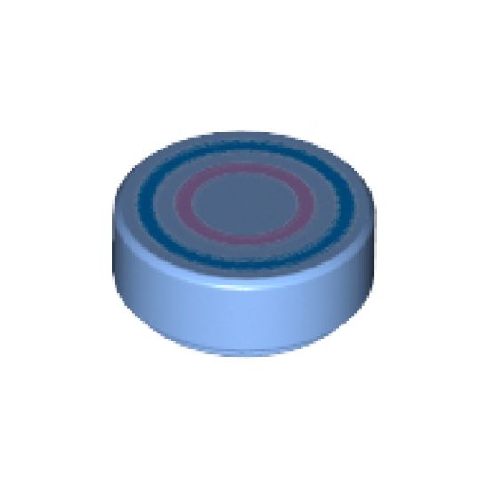 Tile, Round 1 x 1 with Concentric Blue and Dark Pink Circles Pattern